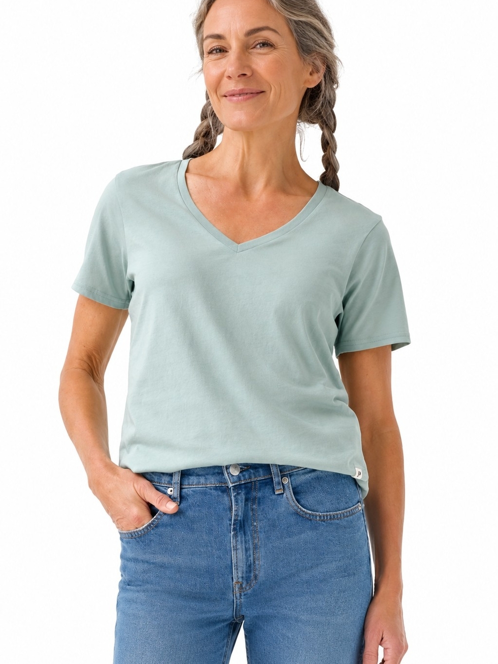 PACT Organic Cotton Softspun V-Neck Tee Surf Spray Green  Medium minimalist